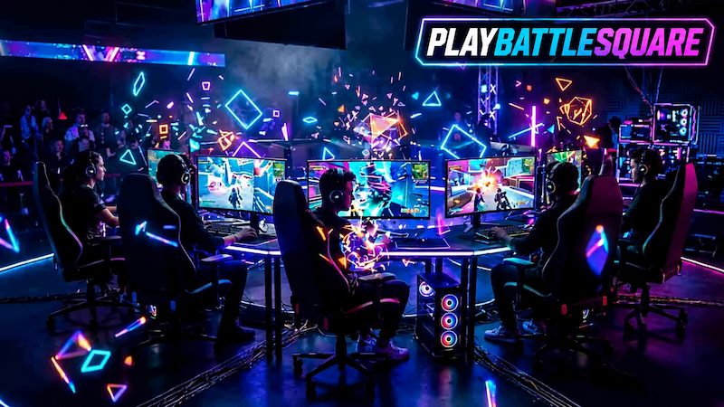 Professional gamers Playing Games on PlayBattleSquare during an exciting esports tournament.