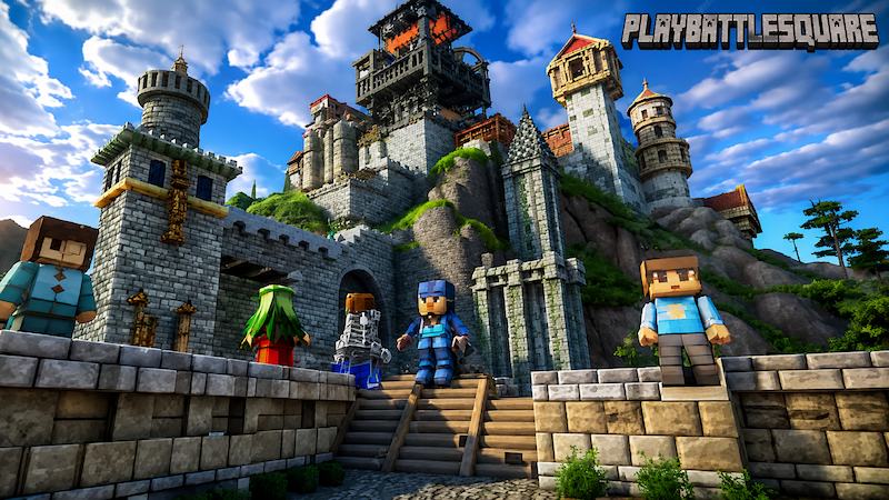 Player exploring minecraft playbattlesquare world with custom builds and exciting multiplayer gameplay.